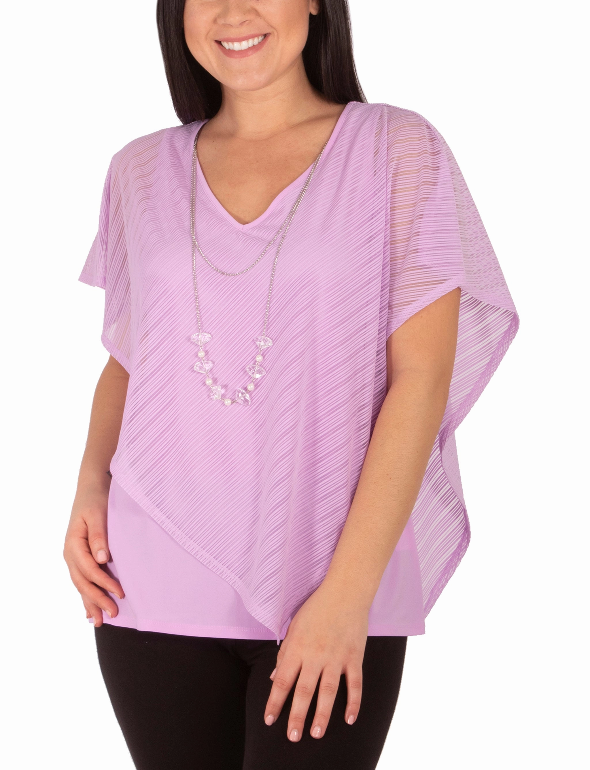 Burnout Poncho Top With Removable Necklace Rolled Hem Detailing