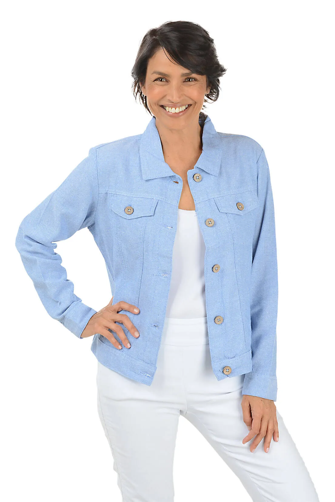 Button-Front Linen-Blend Jacket Temperature control