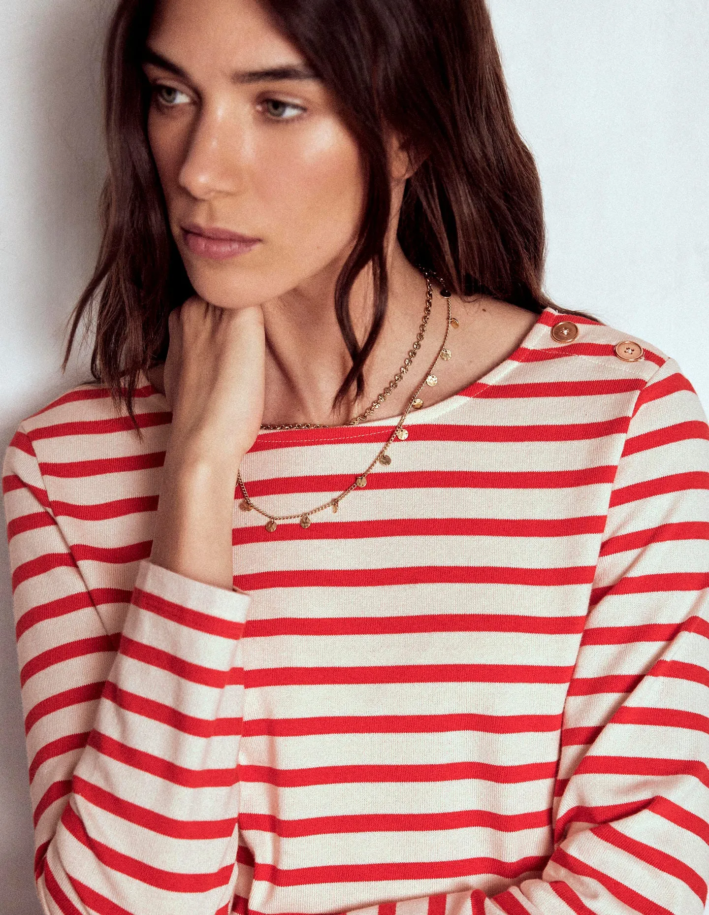 AllDay Comfort Tech MicroPerforated Details Button Mariner Breton-Ivory and Brilliant Red