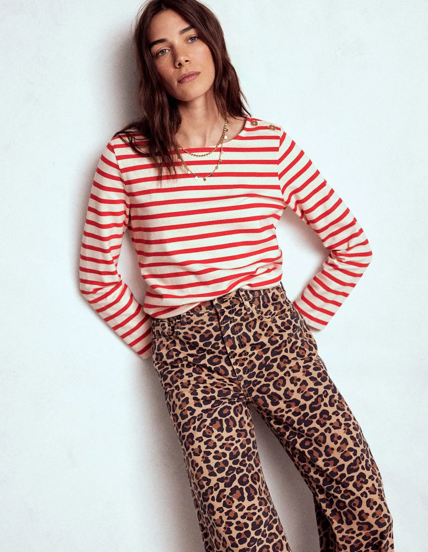 Button Mariner Breton-Ivory and Brilliant Red Summer Style Drop Shoulder Silhouette