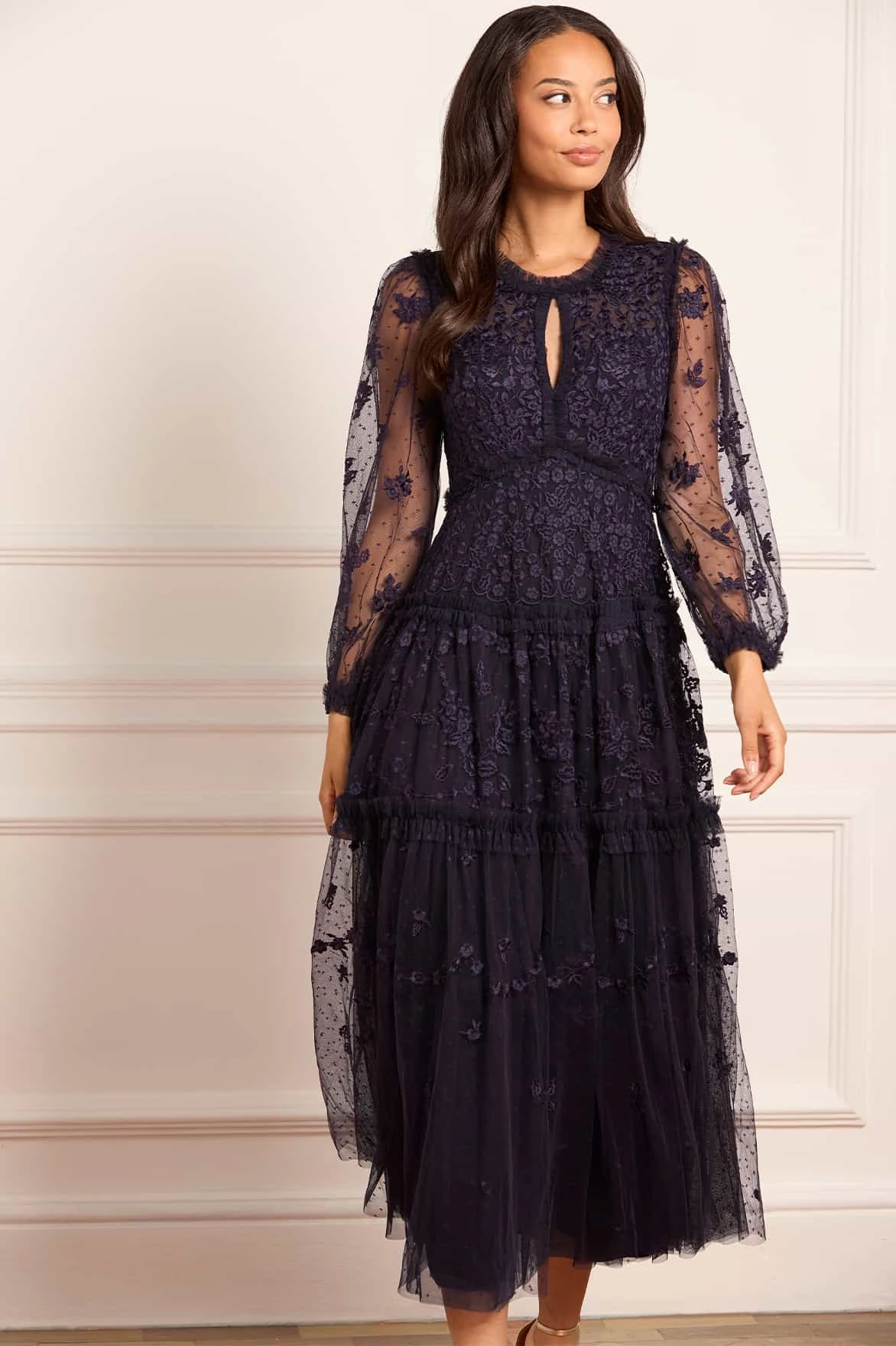 Flared shape All Day Look Autumn Lace Long Sleeve Ankle Gown