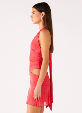 Calissa Haltherneck Mini Dress - Coral