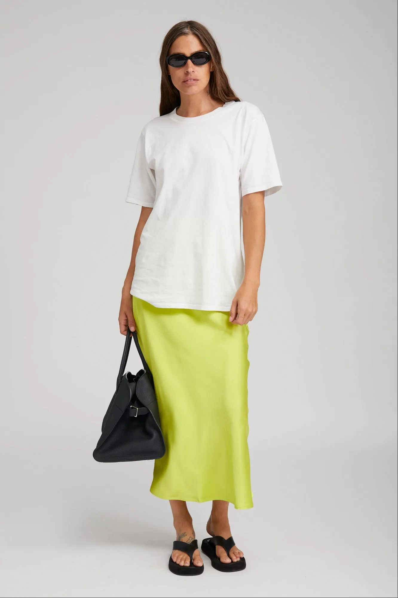 Electric Chartreuse Silk Bias Maxi Skirt Elegant Feel