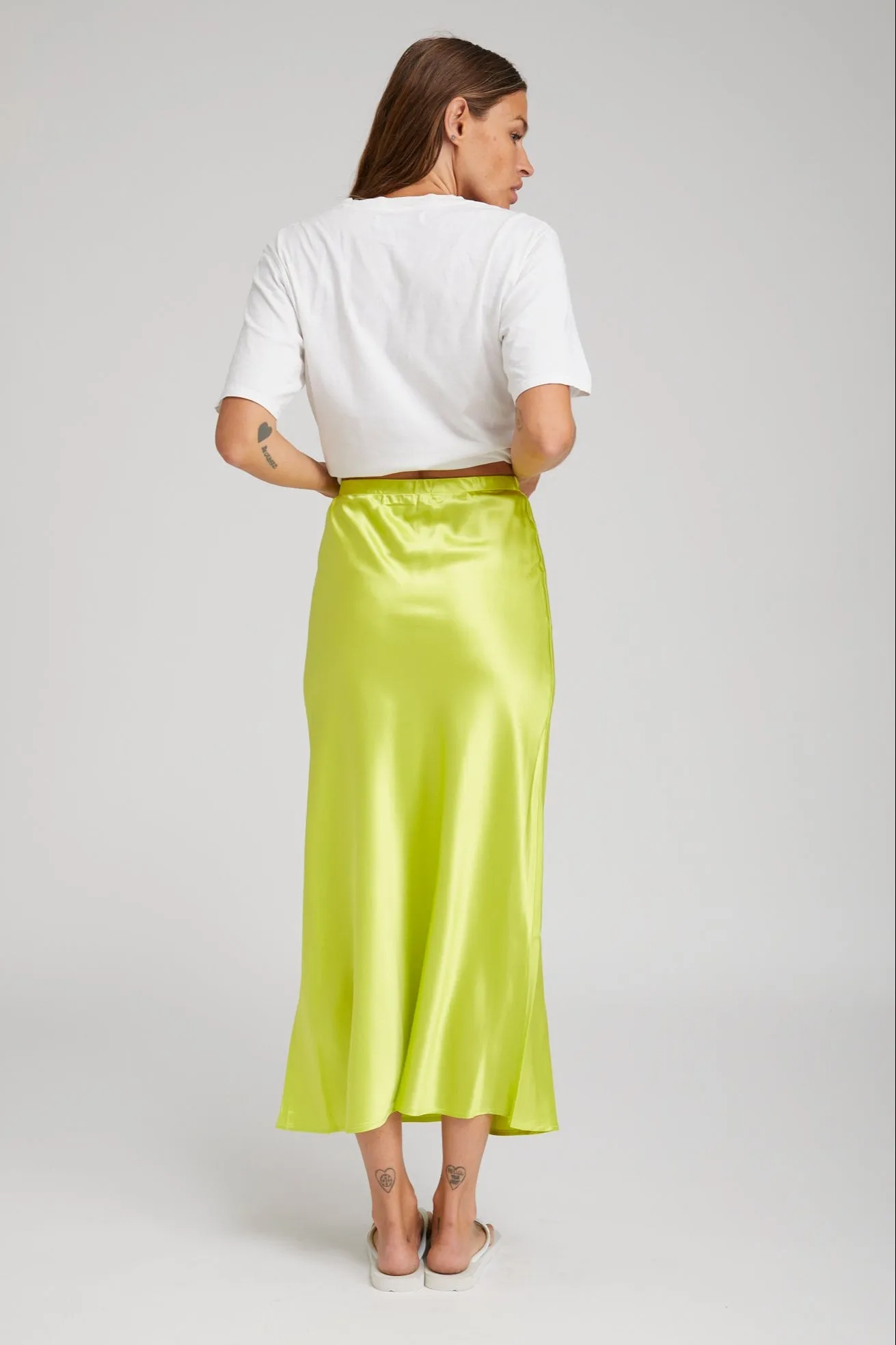 Electric Chartreuse Silk Bias Maxi Skirt High Density Weave