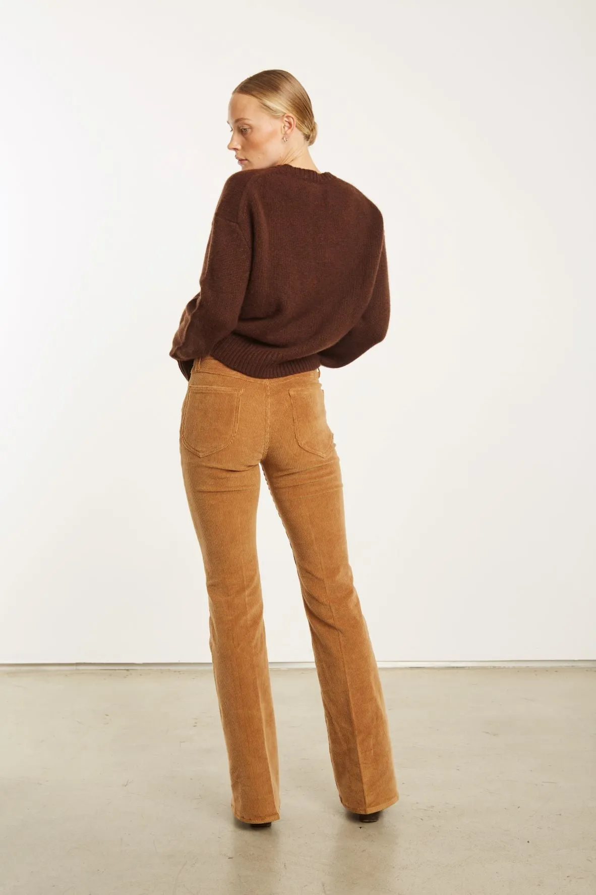 Camel Corduroy Micro Flare Pants Snag Free Fabric