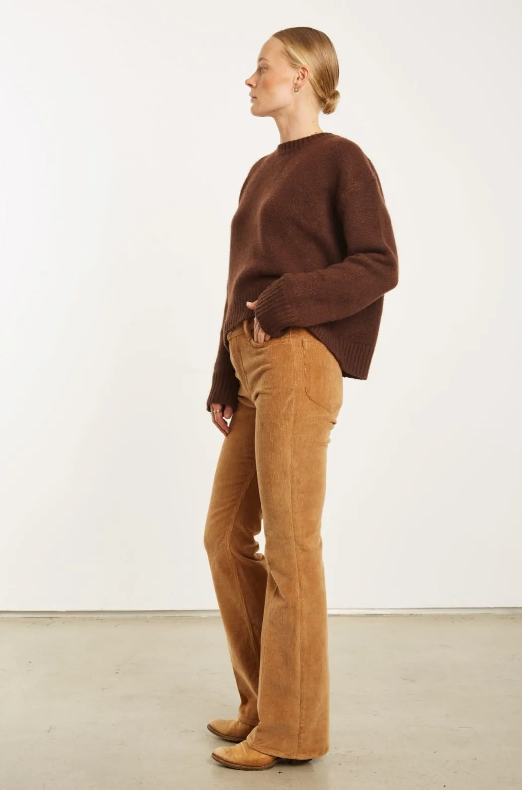 Camel Corduroy Micro Flare Pants Simple Utility Fashionable Fit