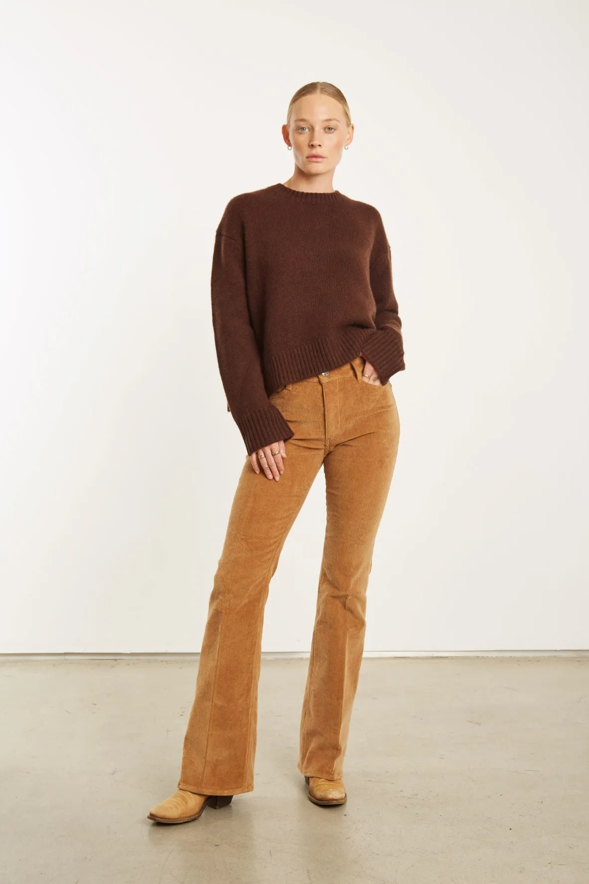 Camel Corduroy Micro Flare Pants Everyday Layer Smooth Fabric