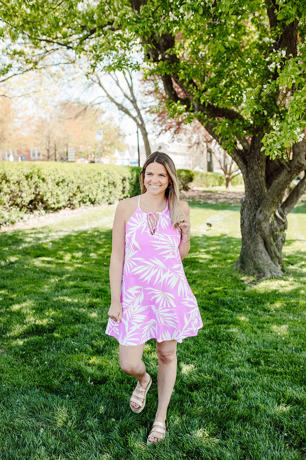 Calm Flow Silky texture Cape May Dress Palm Leaf Orchid