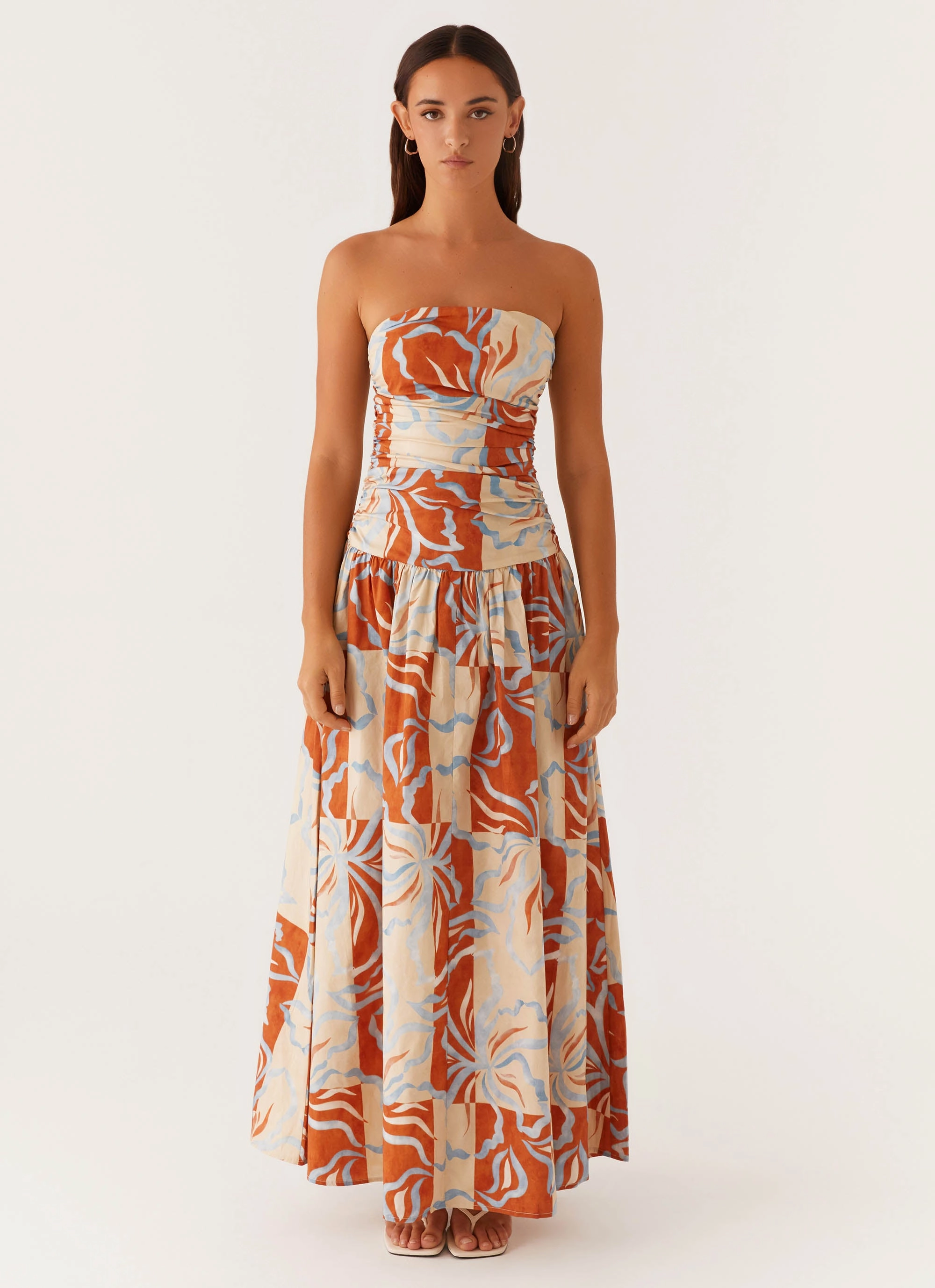 Carmel Maxi Dress - Orange Blue Floral