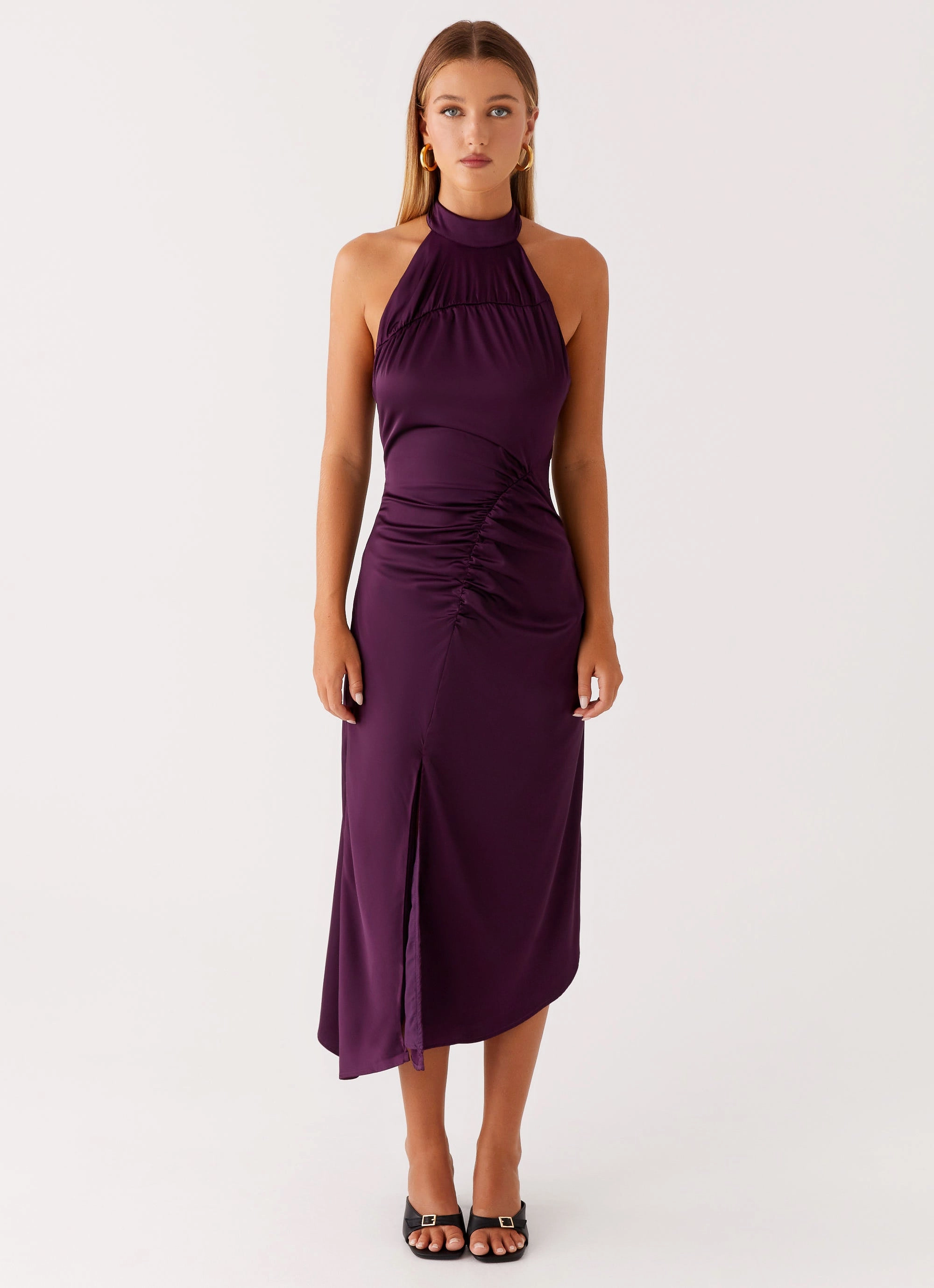 Casta Halterneck Midi Dress - Plum