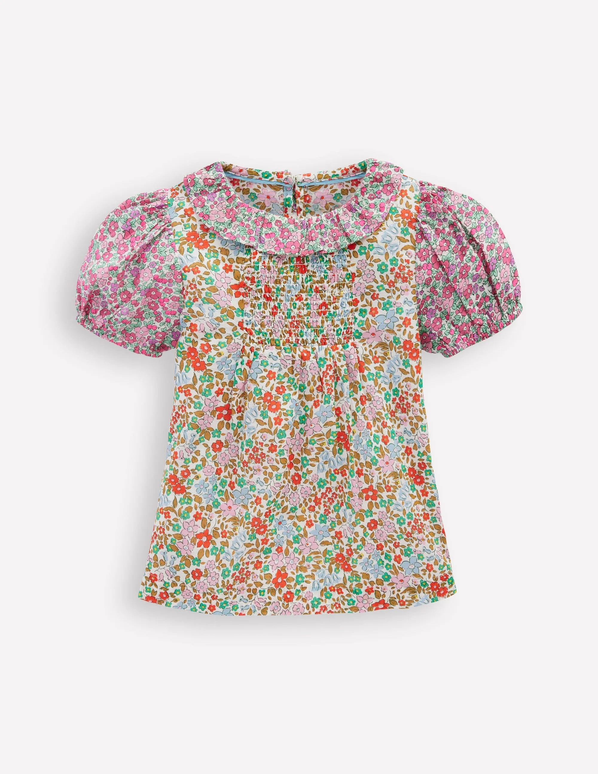 Smocked Frill Neck Blouse-Hotchpotch Floral Organic Cotton