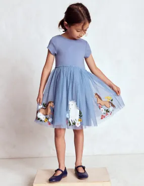 Ami Applique Tulle Dress-Pale Blue Horses Light And Airy Warm Undertone