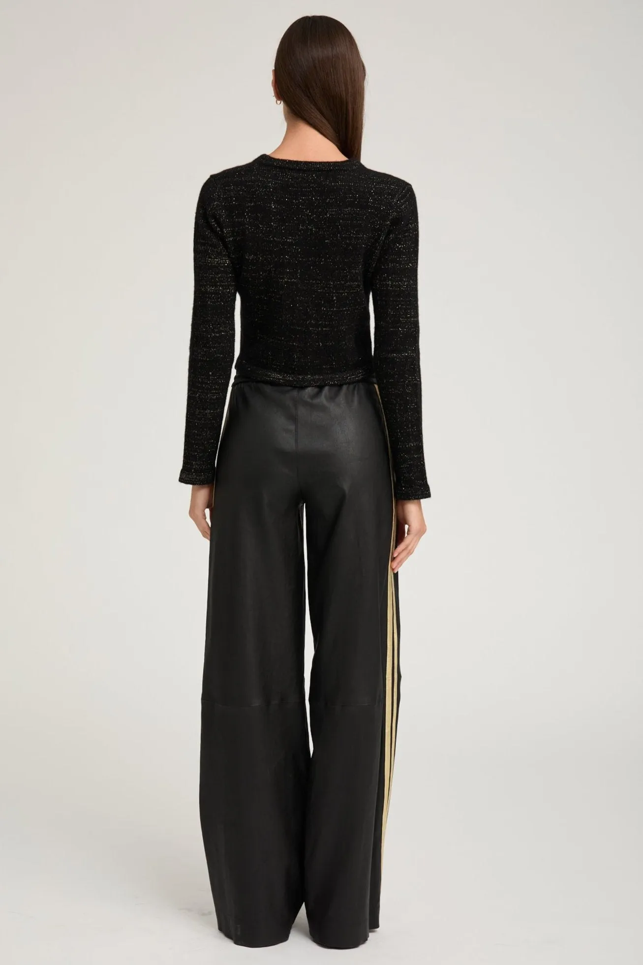 Black & Gold Leather Baggy Athletic Pants Non Binding Cuffs