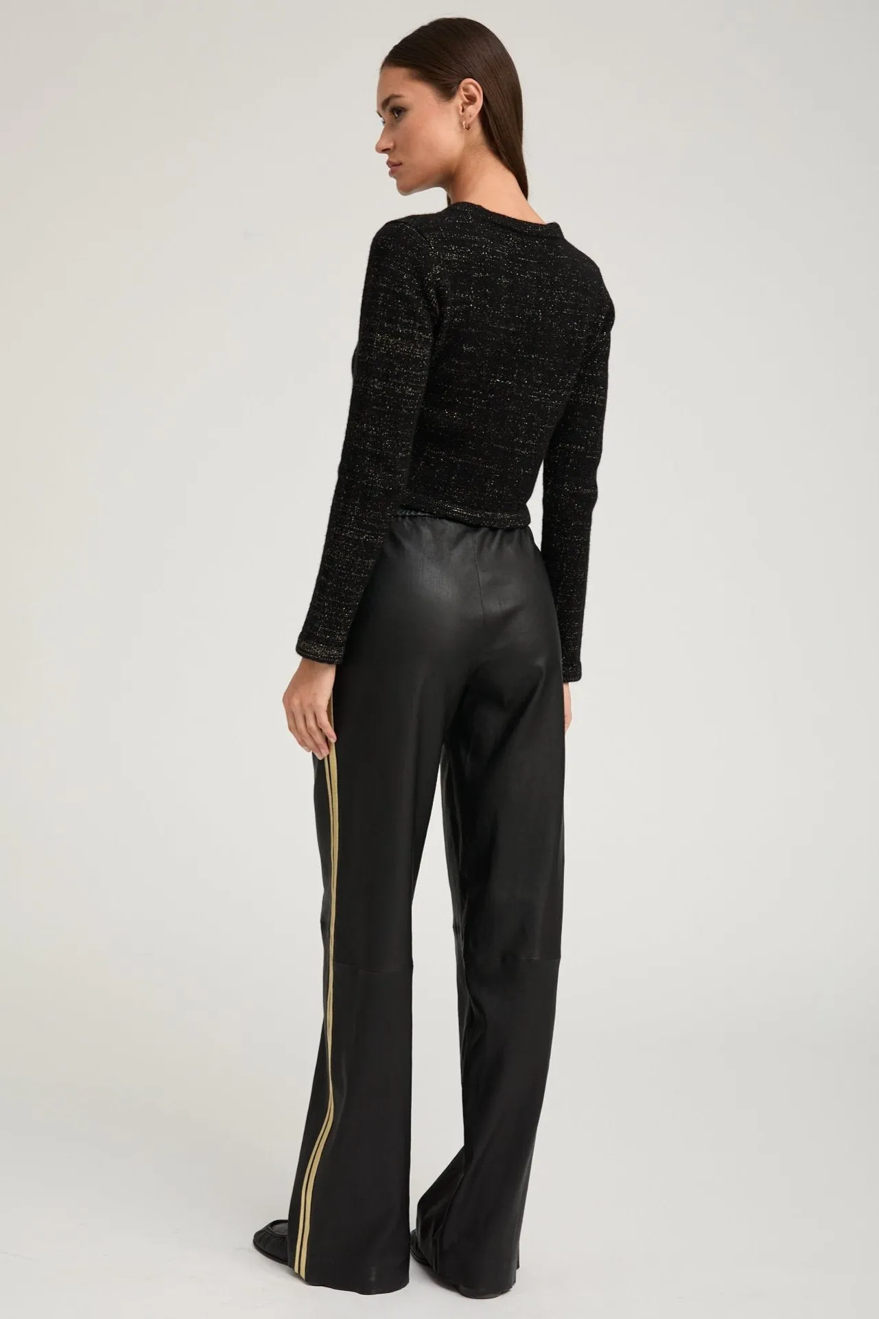 Breathable Waistband Black & Gold Leather Baggy Athletic Pants