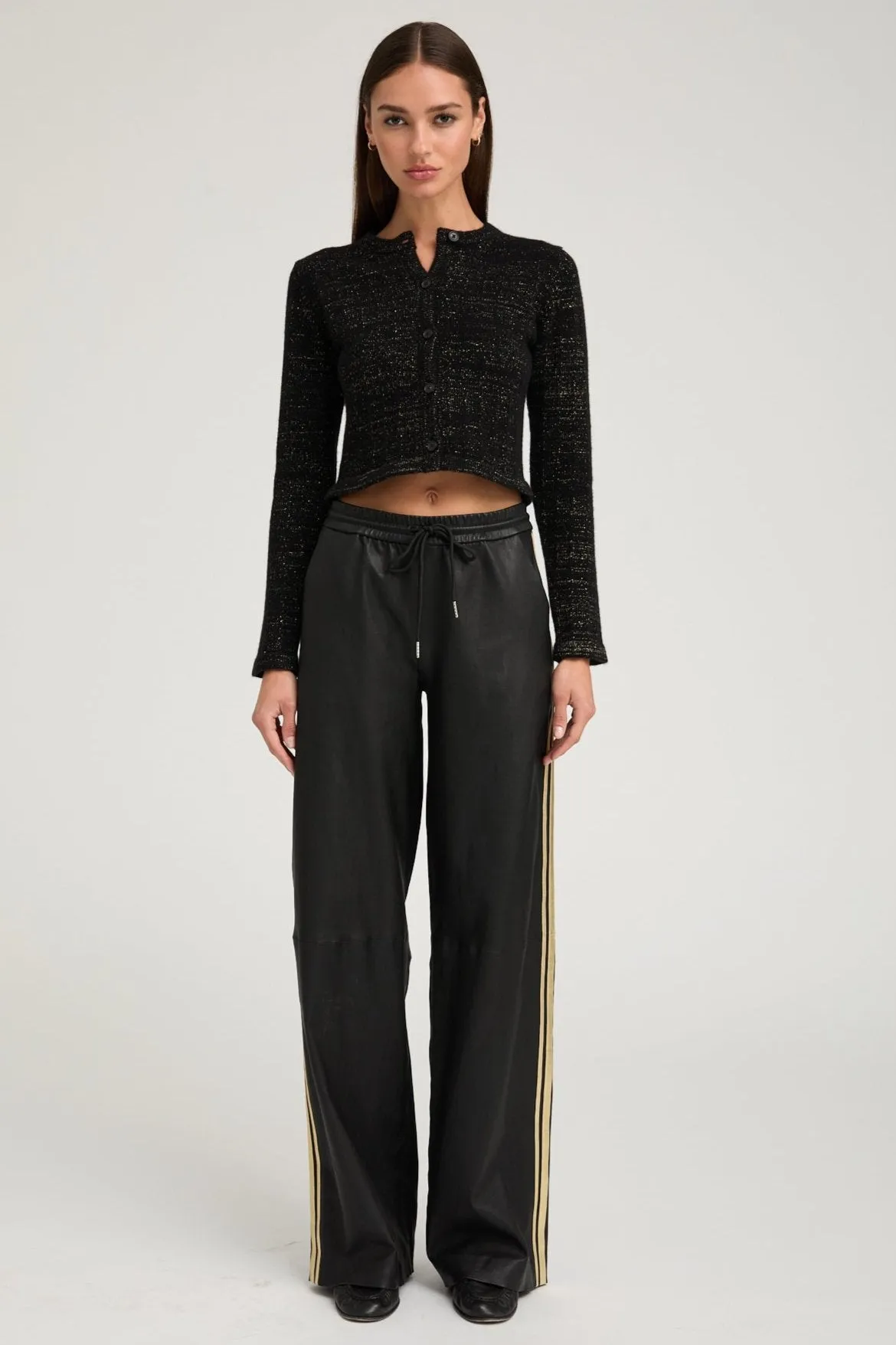 Comfy Shape Black & Gold Leather Baggy Athletic Pants