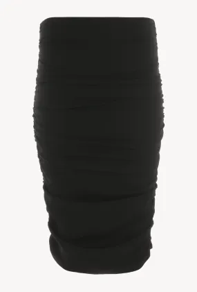 Comfort Fit Timeless Piece Black Crepe Shirred Pencil Skirt