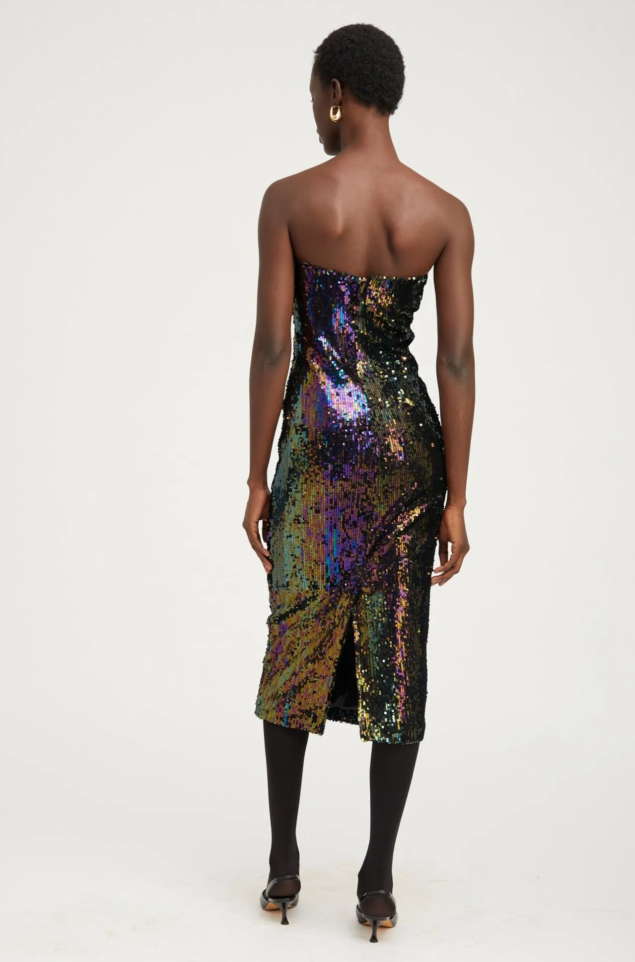 Eco Friendly Pleat-Front Multi Color Sequin Tube Dress