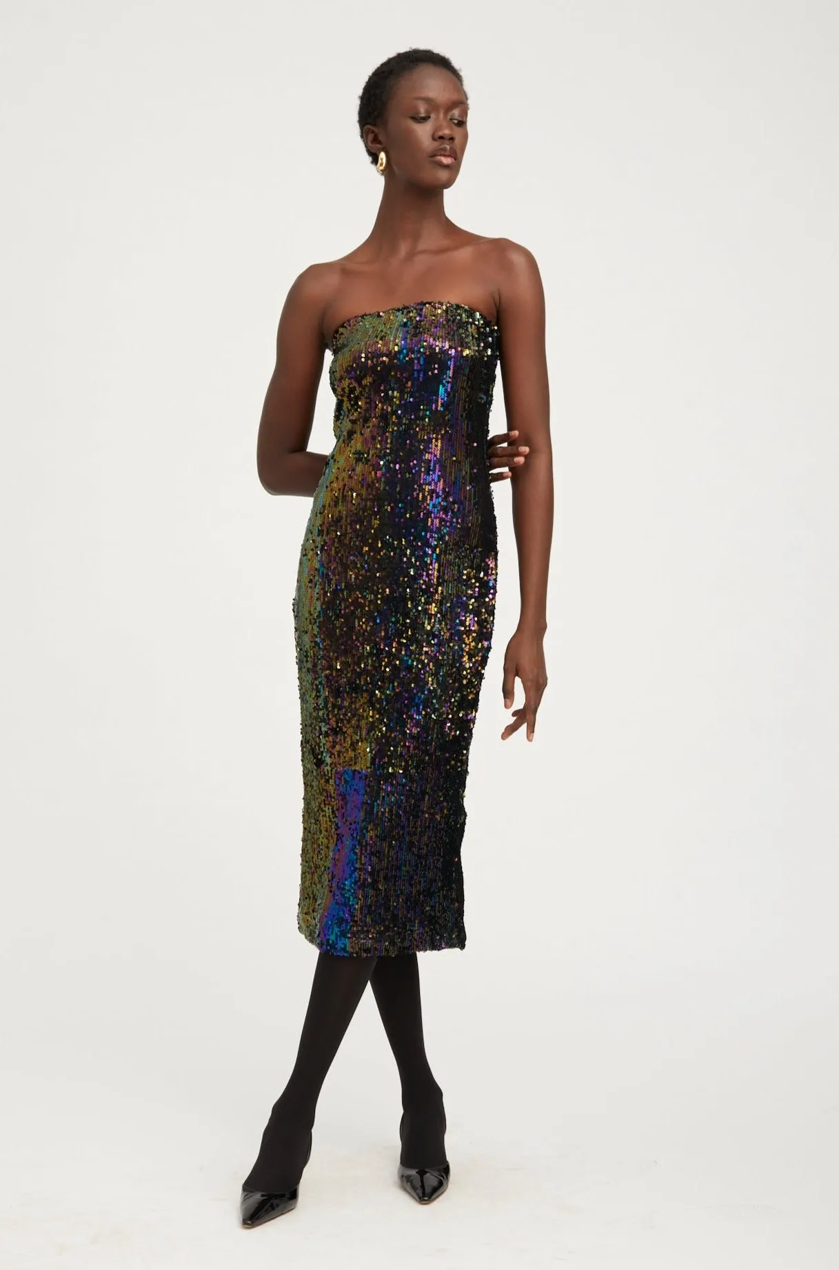 retro-style Trendy Piece Multi Color Sequin Tube Dress