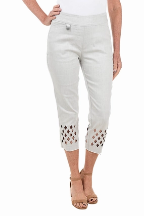 Diamond Eyelet Denim Pull-On Capri Pant All Day Use Commuter Ready