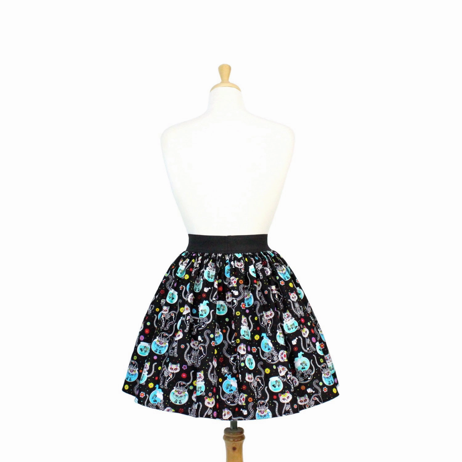 Split hem Day of the Dead Kitty Pleated Skirt #PS-C332