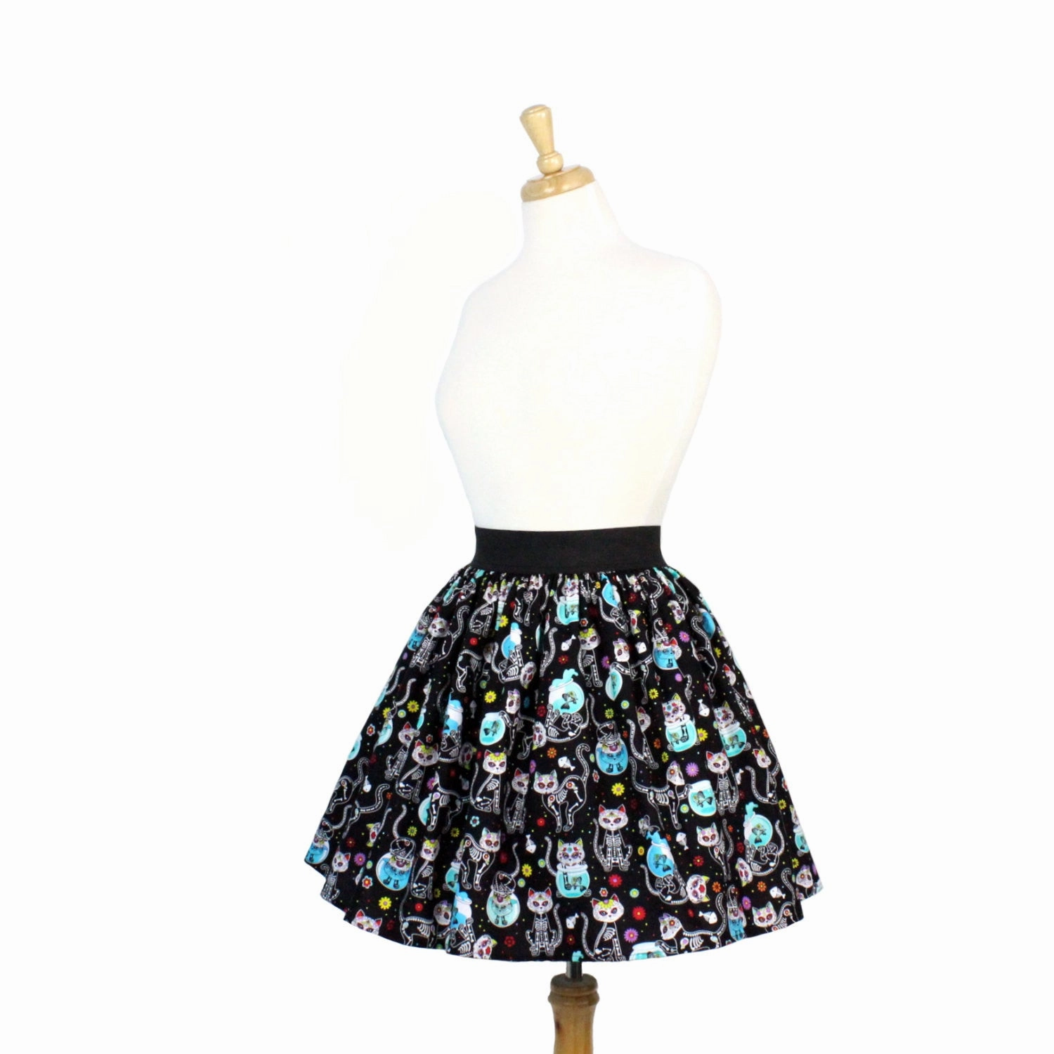 Unisex style Day of the Dead Kitty Pleated Skirt #PS-C332