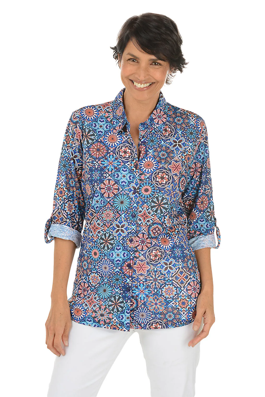 ConvertibleStyle Cathedral Glass Roll-Tab Knit Shirt