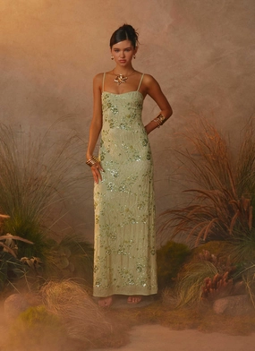Celandine Beaded Maxi Dress - Lime