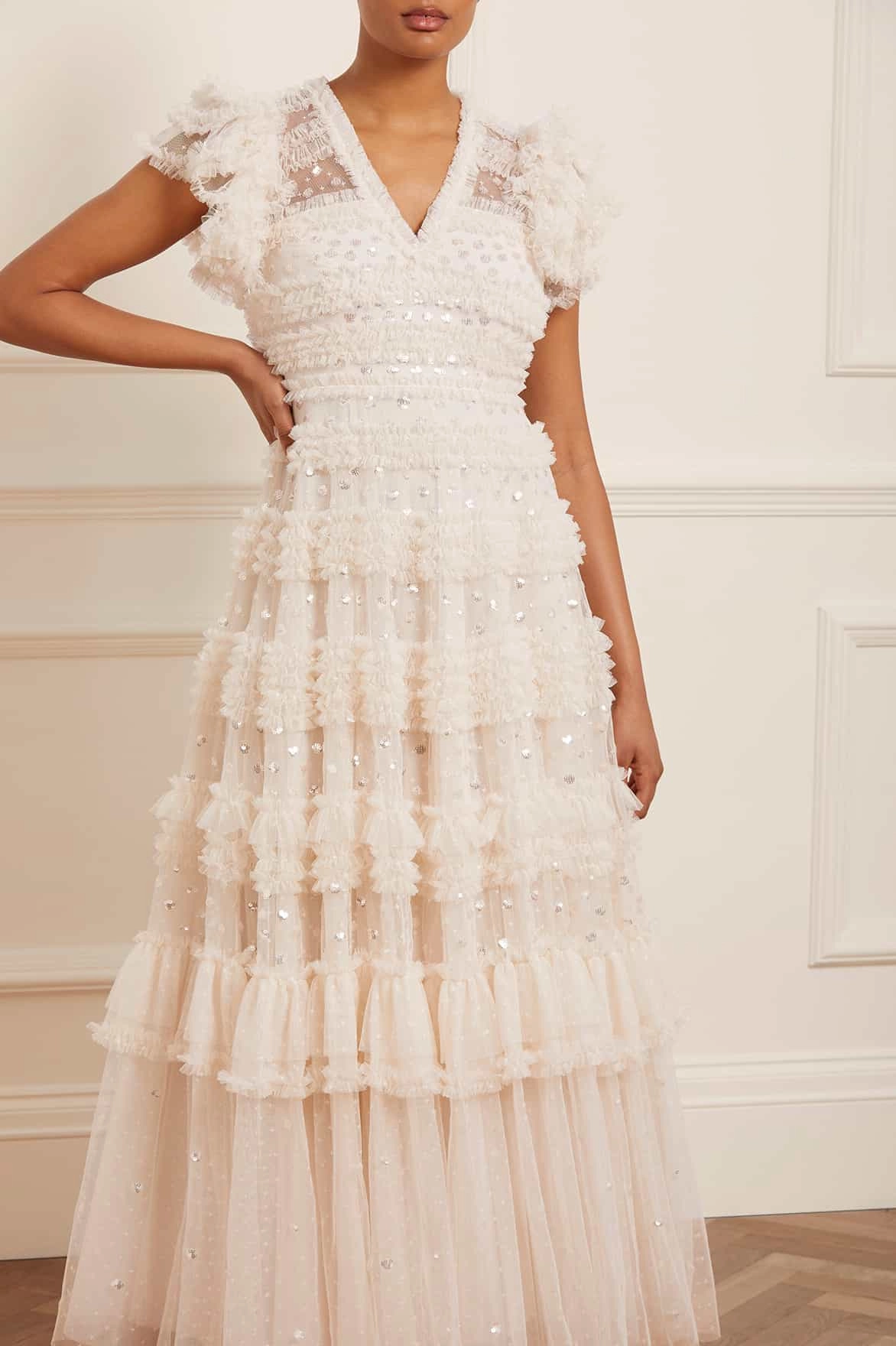 Vivian V-Neck Gown button detail Chic boho dress