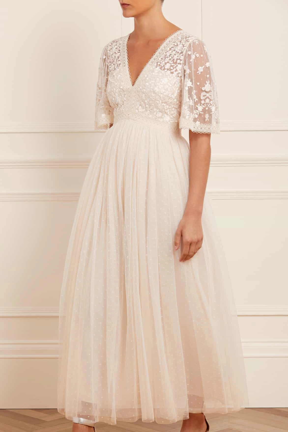 Celestia Ribbon Bodice Ankle Gown Slim Silhouette