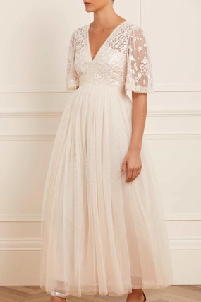 Celestia Ribbon Bodice Ankle Gown Slim Silhouette