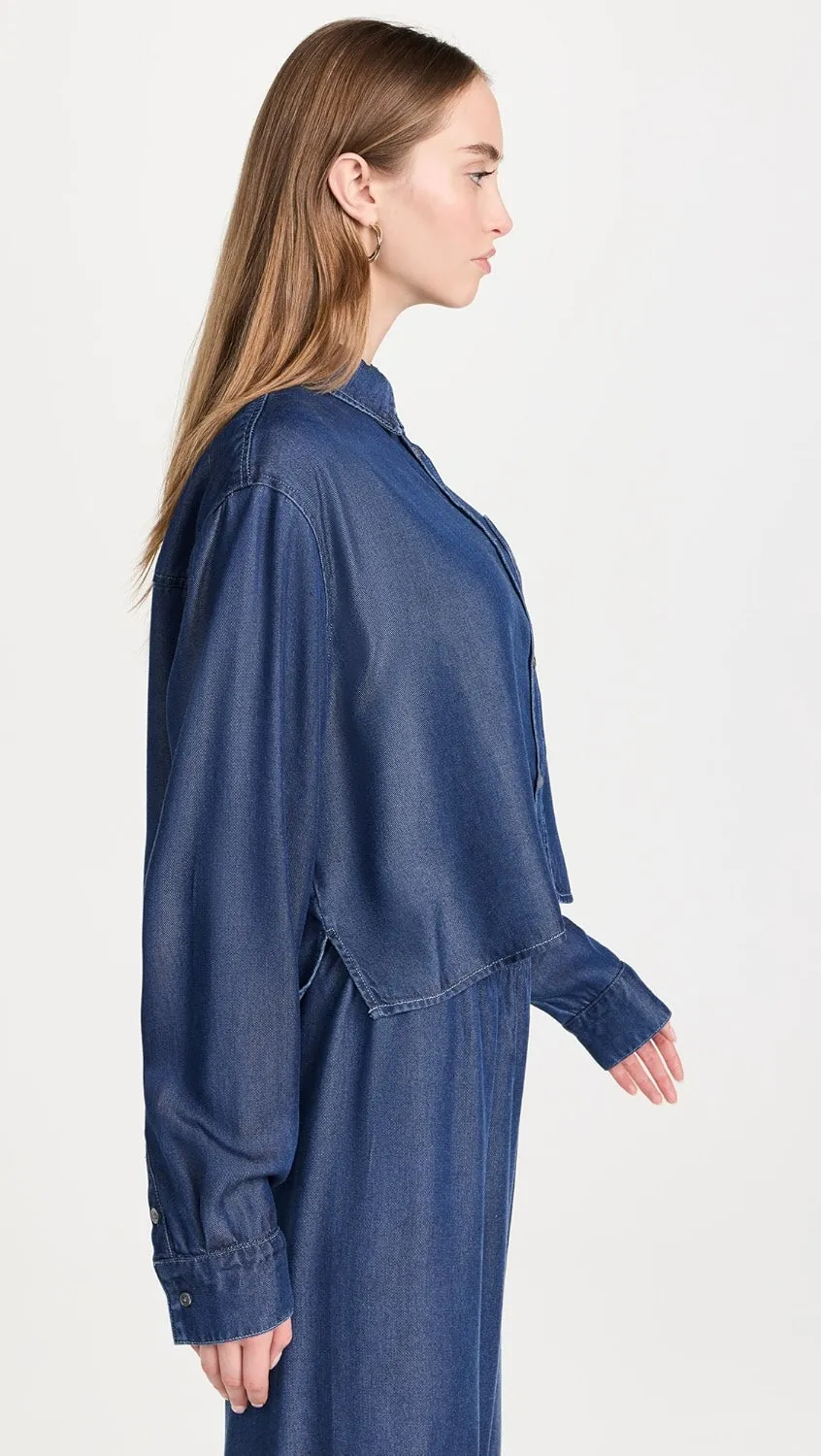 Hidden Pocket Chambray Cropped Button Down