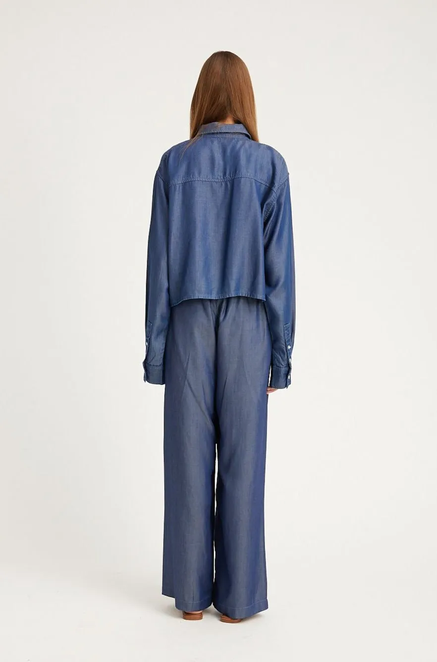 RaglanSleeve Chambray Cropped Button Down