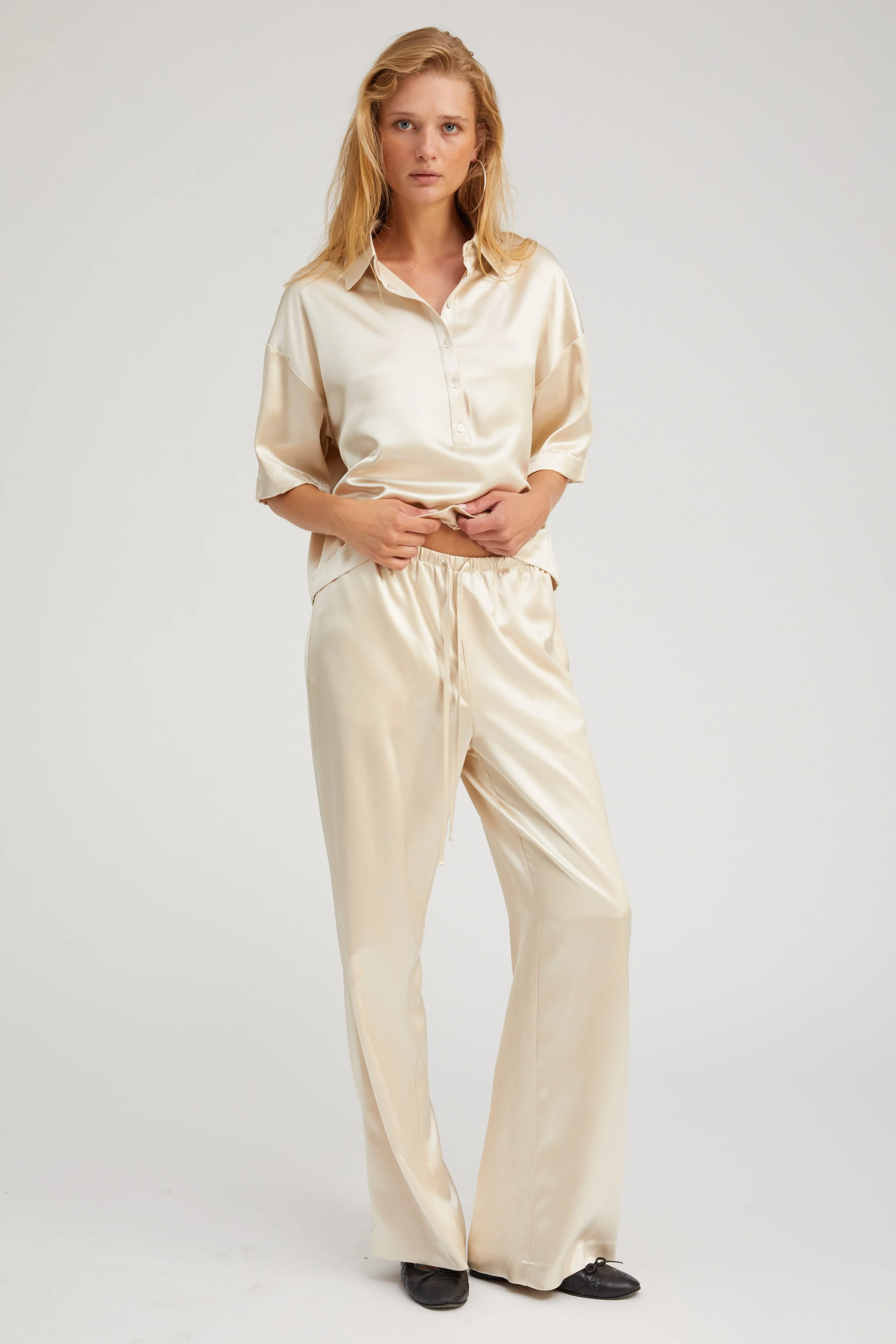 Stretch Fabric Ripstop Texture Champagne Silk Kauai Pants