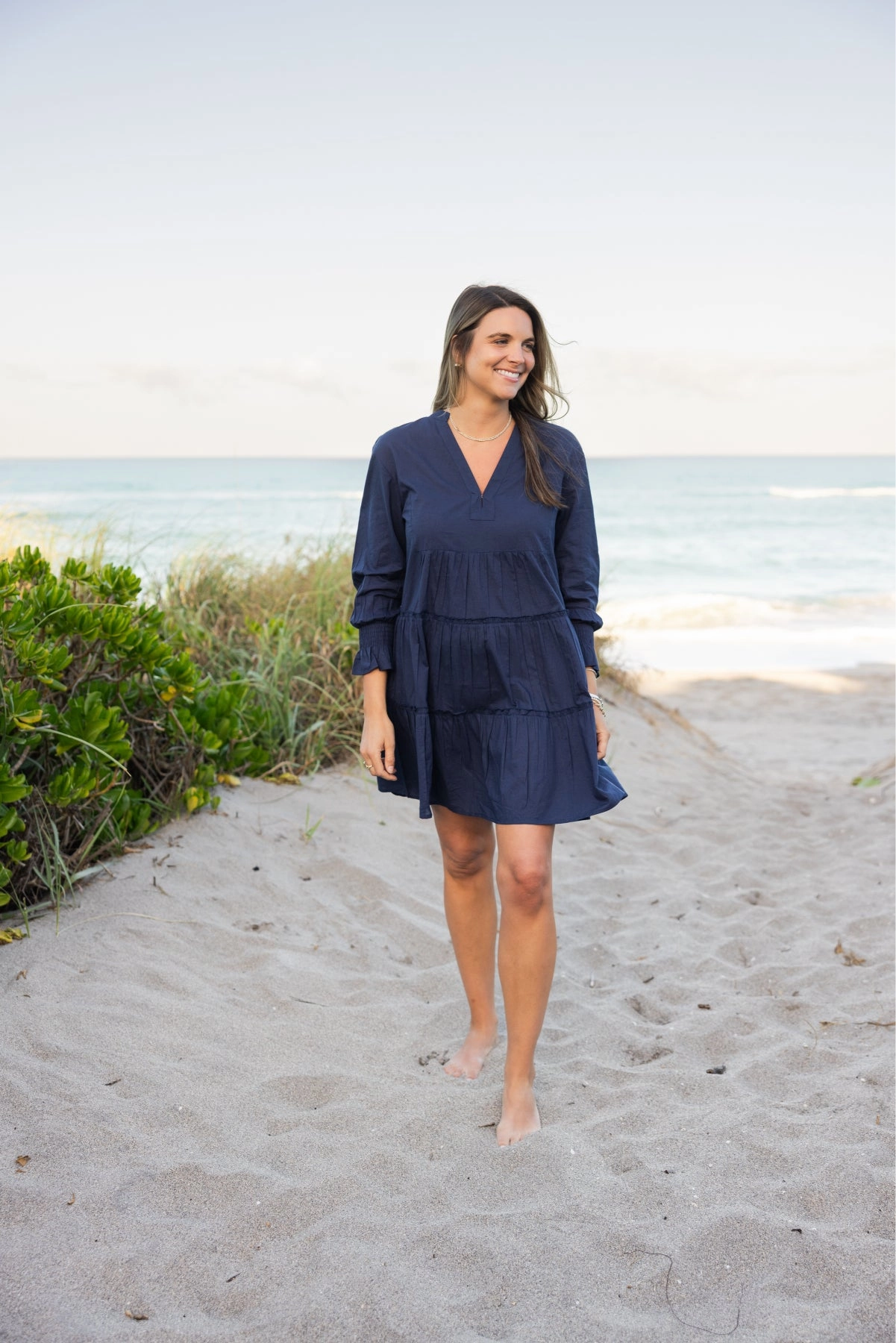 Dover Dress Solid Navy Sleek Feel Front-Pocket