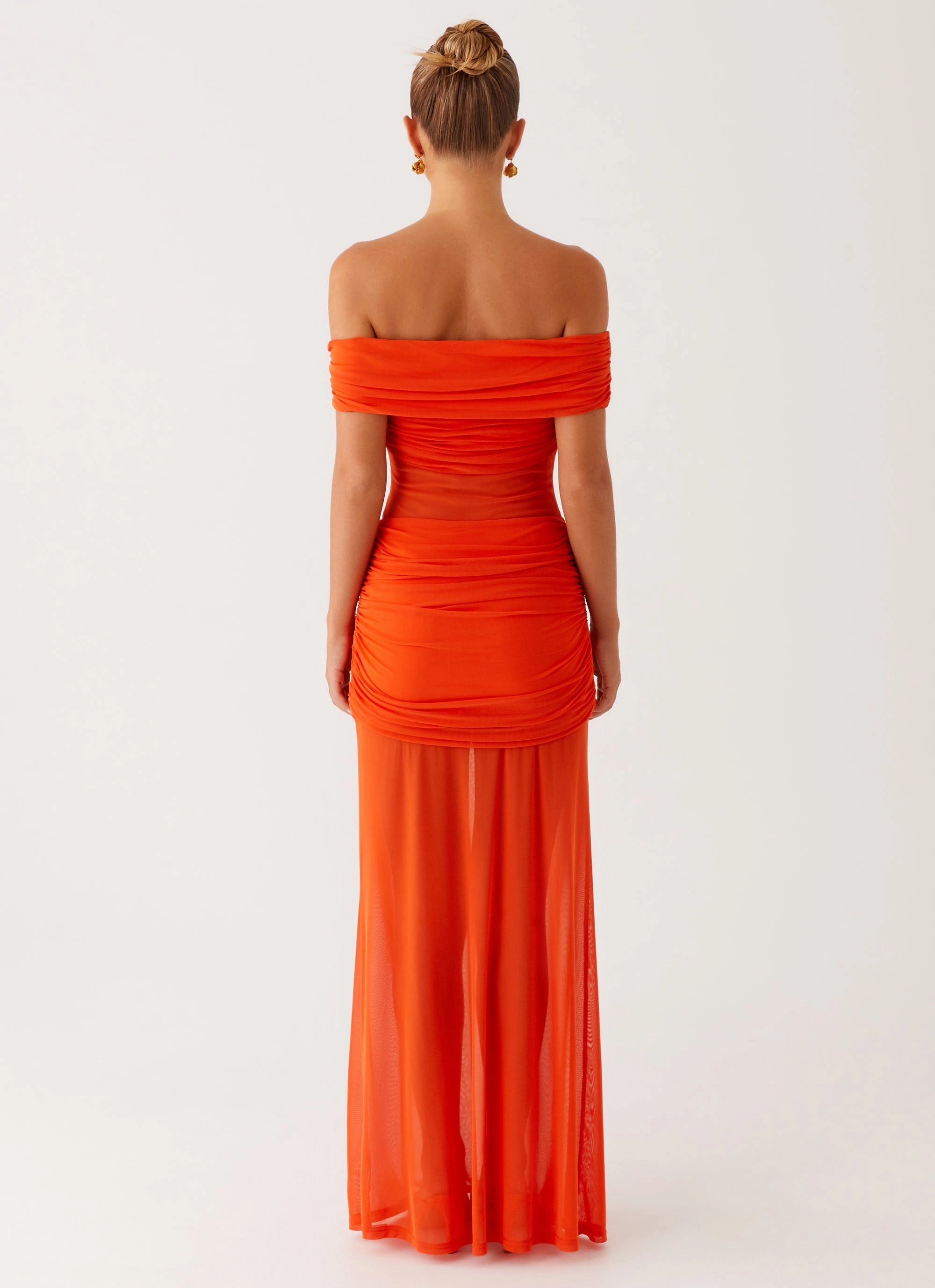Charming Off Shoulder Maxi Dress - Orange