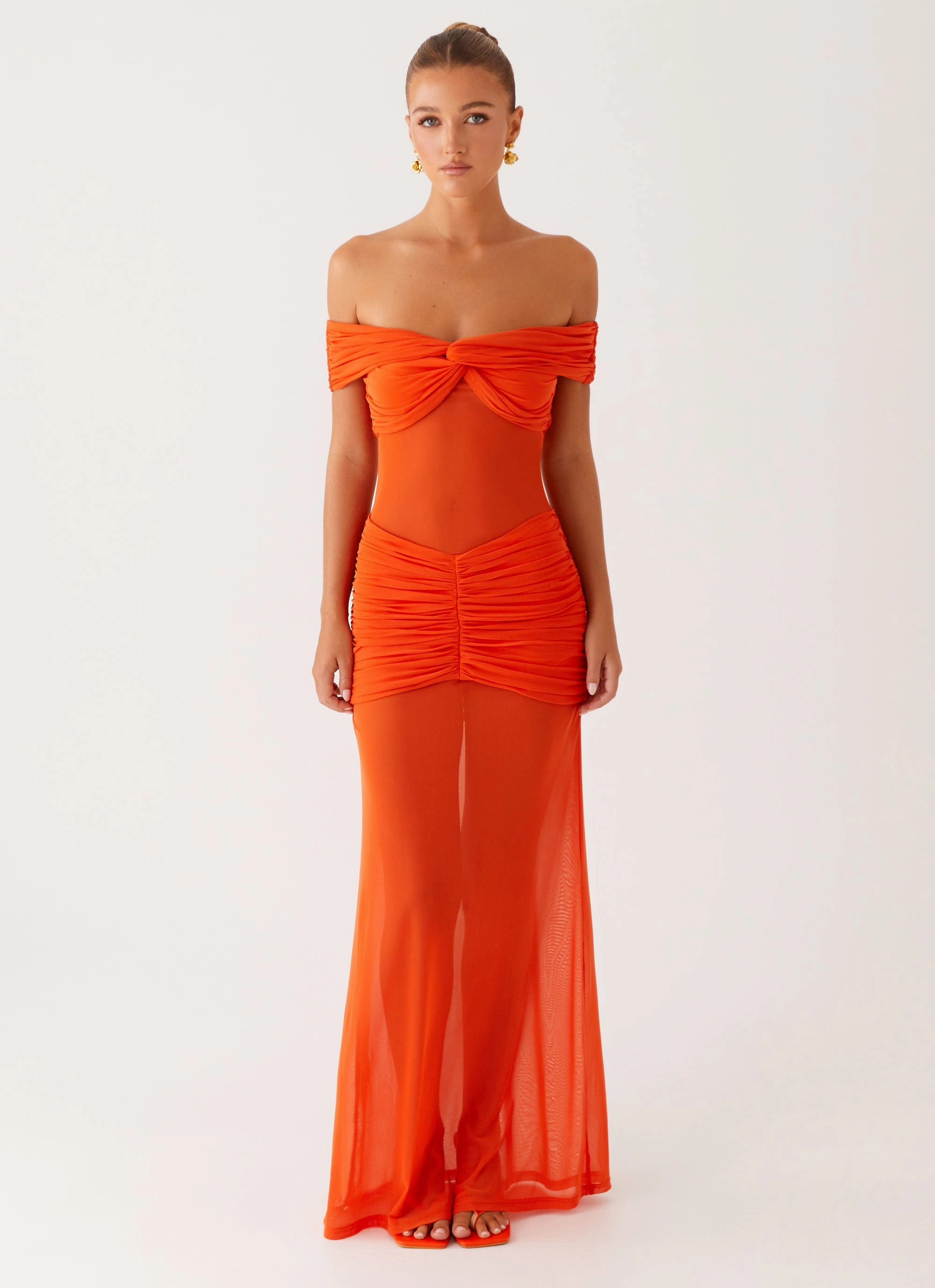 Charming Off Shoulder Maxi Dress - Orange