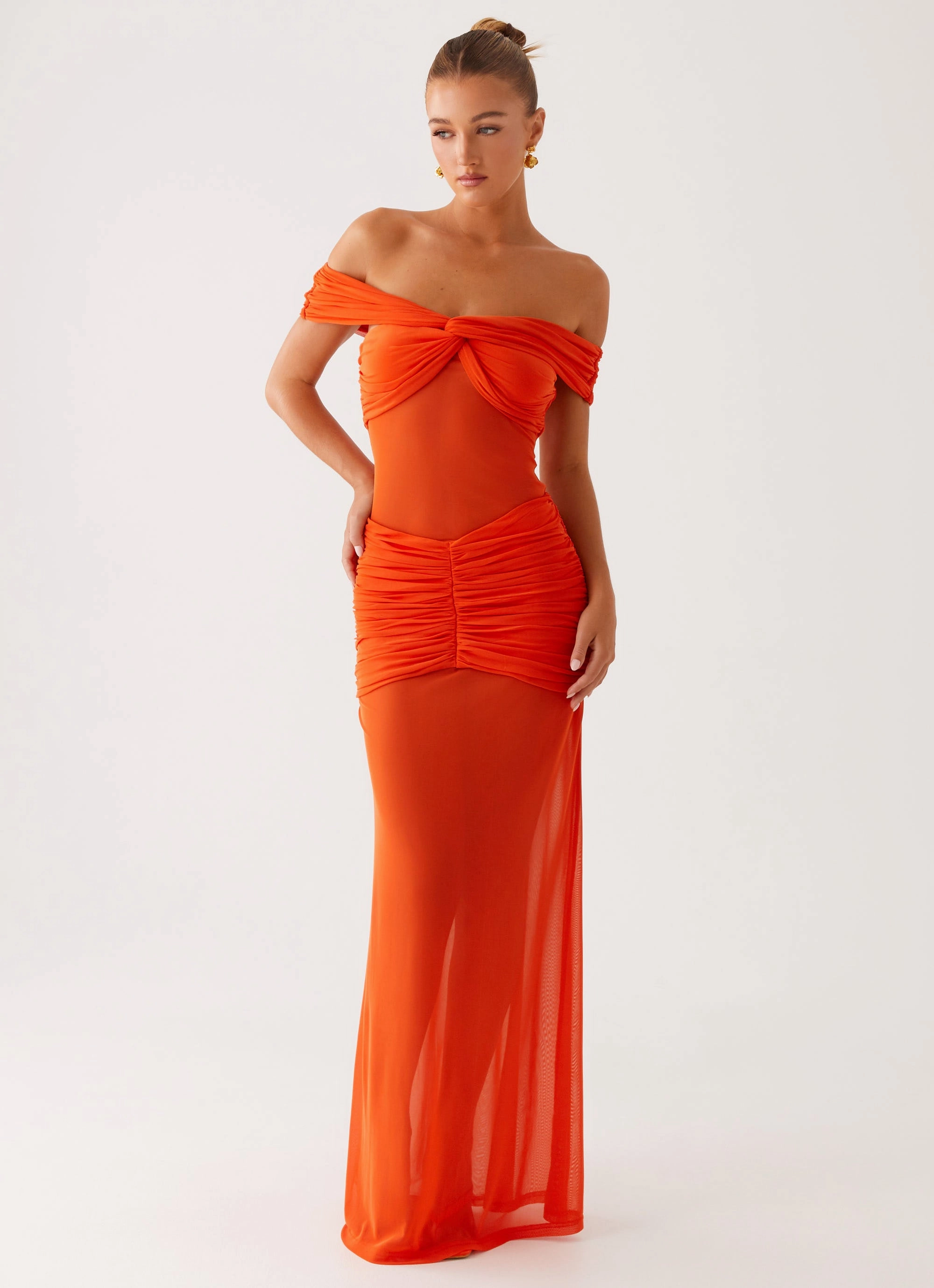 Charming Off Shoulder Maxi Dress - Orange