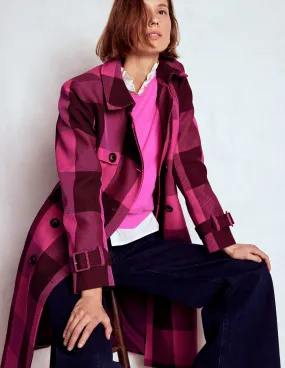 Non Restrictive Armholes Cheltenham Trench Coat-Pink Peony, Chestnut Gingham