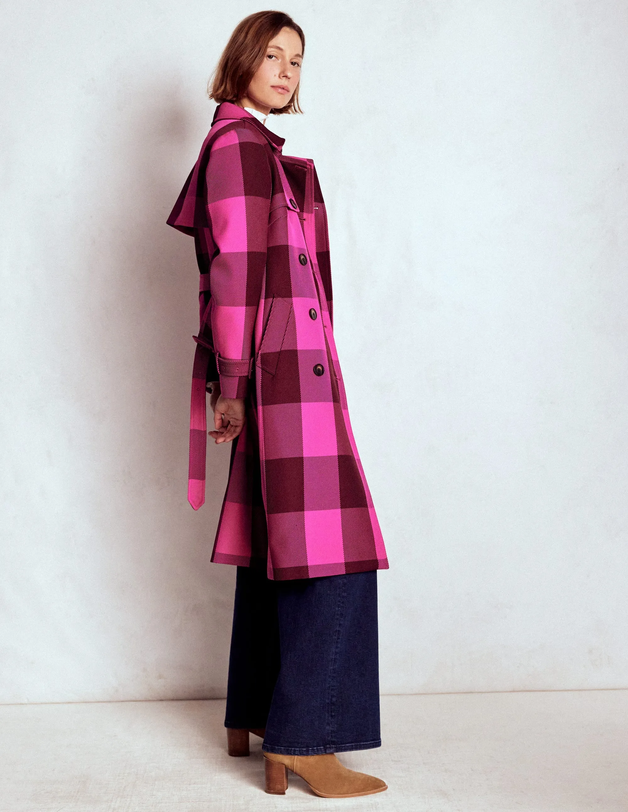 QuiltedPattern Cheltenham Trench Coat-Pink Peony, Chestnut Gingham