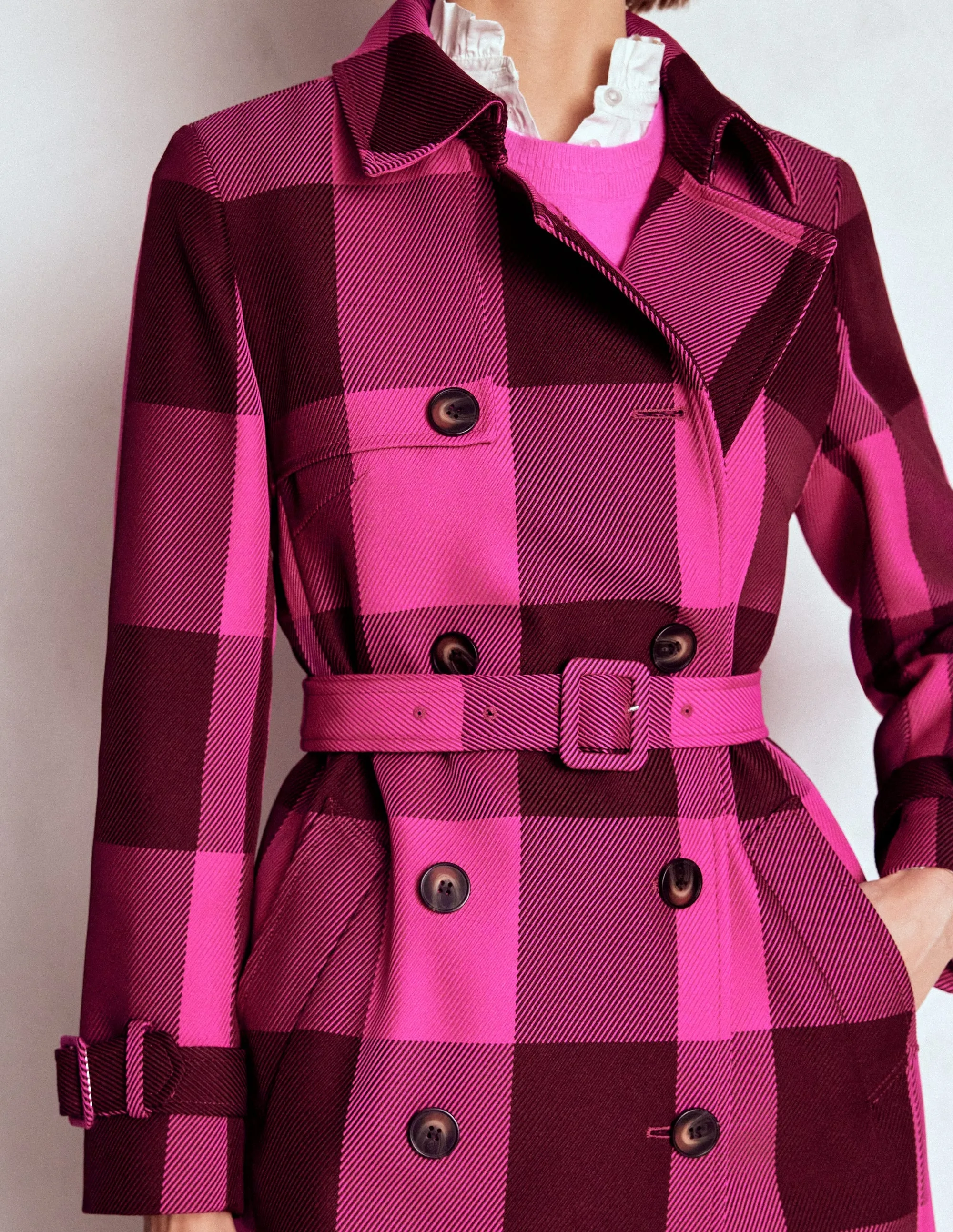 Cheltenham Trench Coat-Pink Peony, Chestnut Gingham Recycled Material Sporty Touch