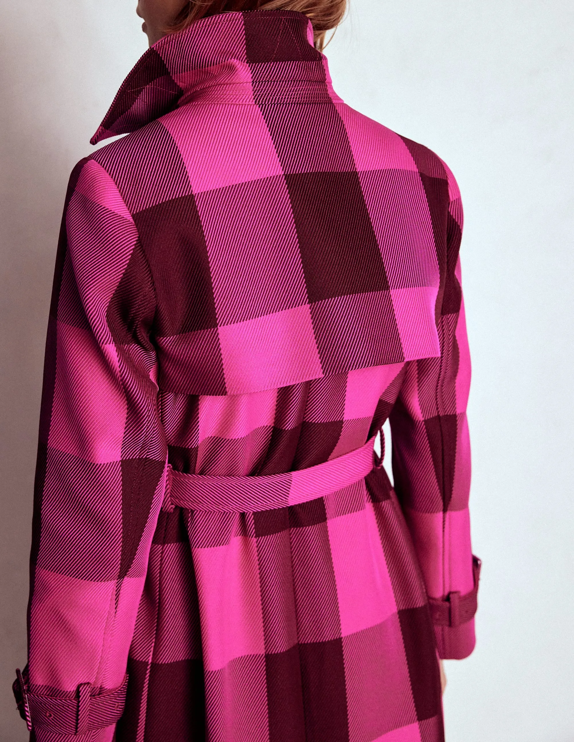 Lightweight Feel Cheltenham Trench Coat-Pink Peony, Chestnut Gingham