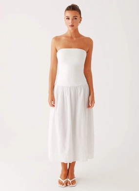Cherry Skies Midi Dress - White