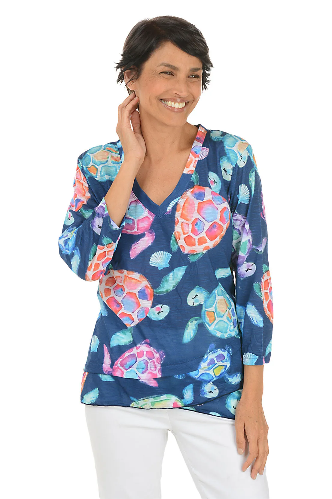 Built In Filter Layer Chic Turtles Criss Cross Tunic