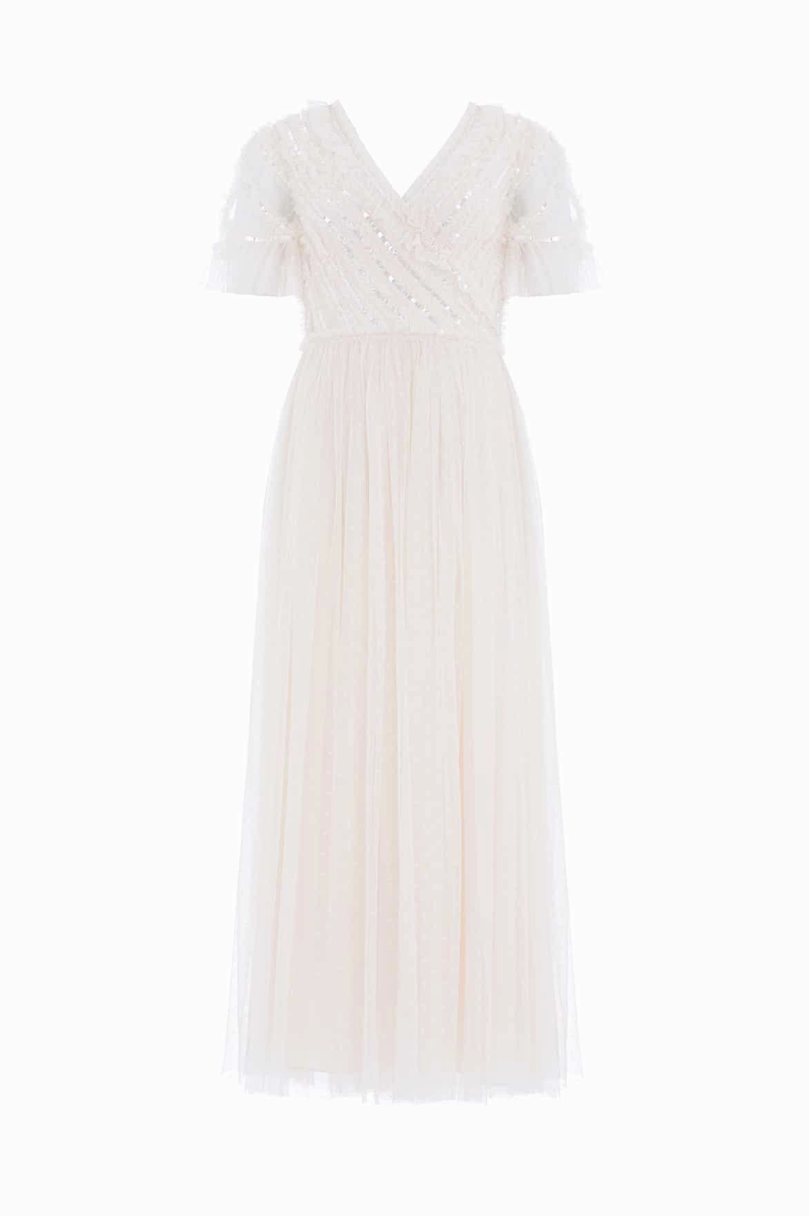 Chill Wear Understated Elegance Spiral Sequin Bodice V-Neck Ankle Gown