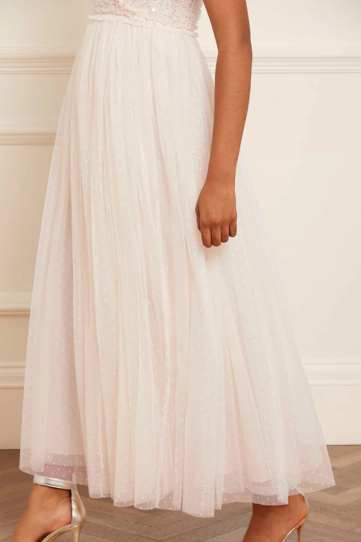 Spiral Sequin Bodice V-Neck Ankle Gown Light And Airy Lightweight