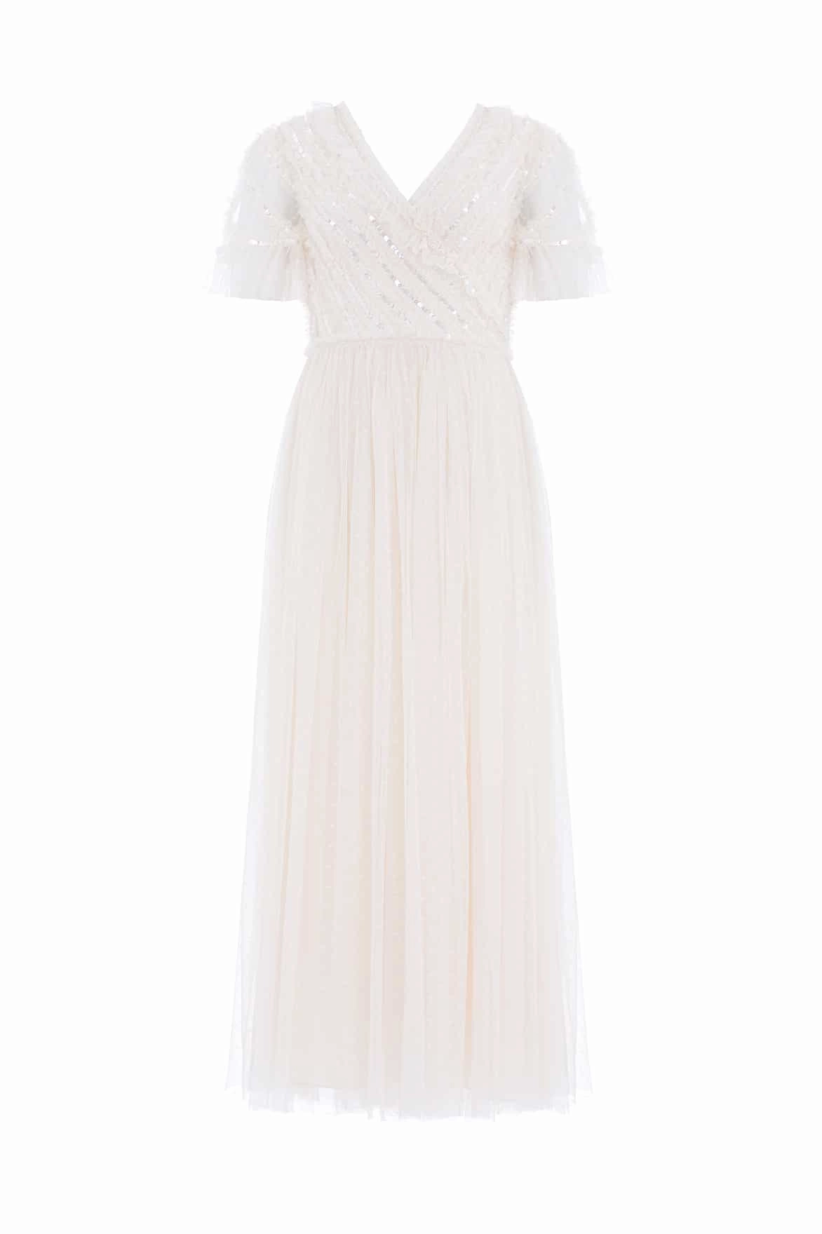 countryside Spiral Sequin Bodice V-Neck Ankle Gown