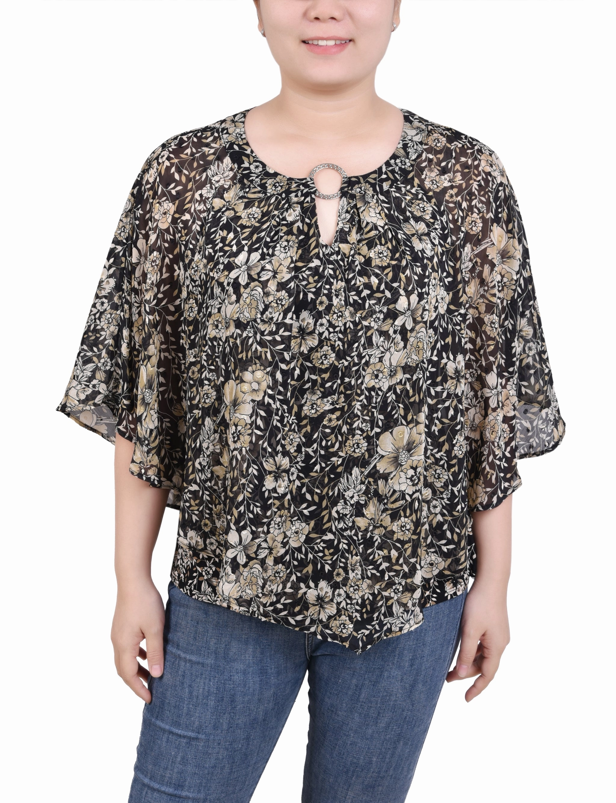 Chiffon Poncho Top With Ring Laser Cut Edges ZonalVentilation