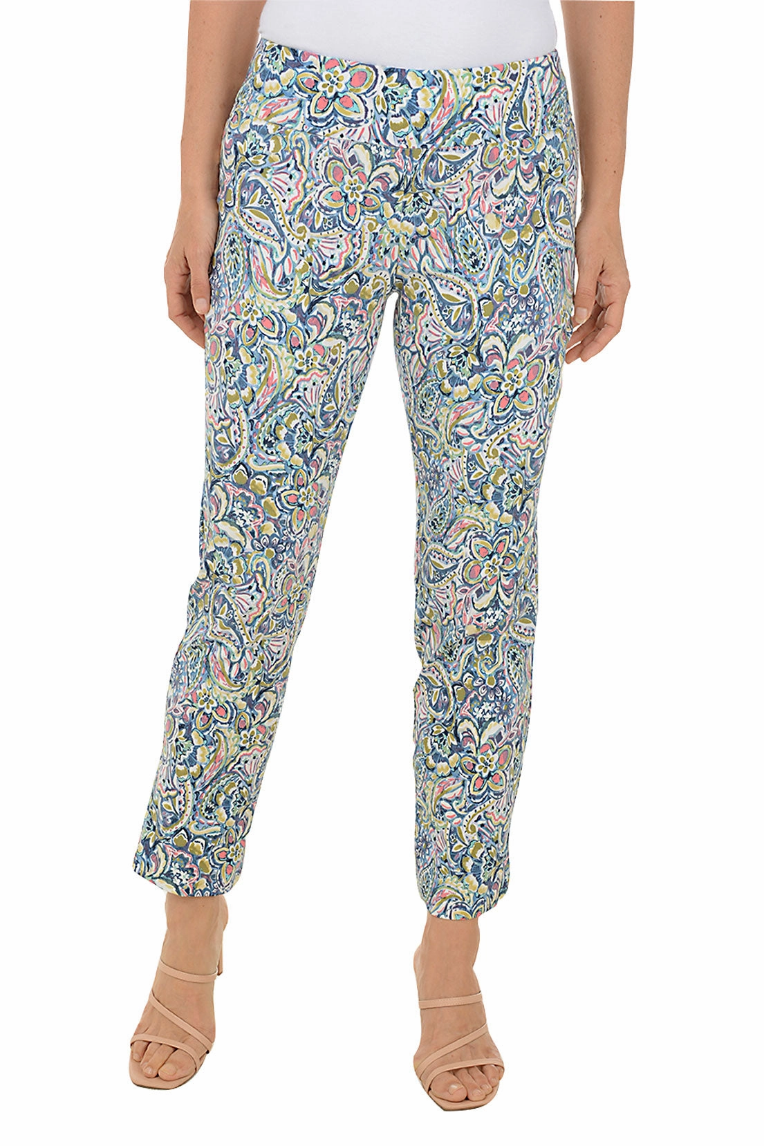 Petite Coral Paisley Pull-On Ankle Pant Timeless Comfort Stretchy Waist