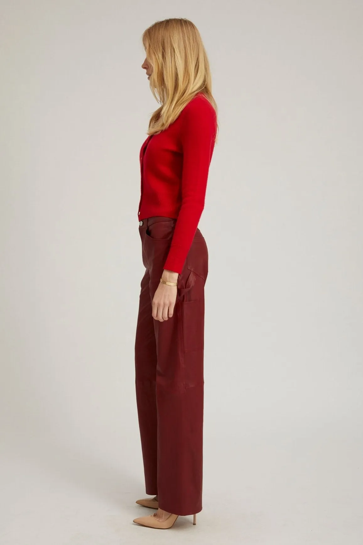 Cherry Leather Carpenter Pants Ultra Soft Texture