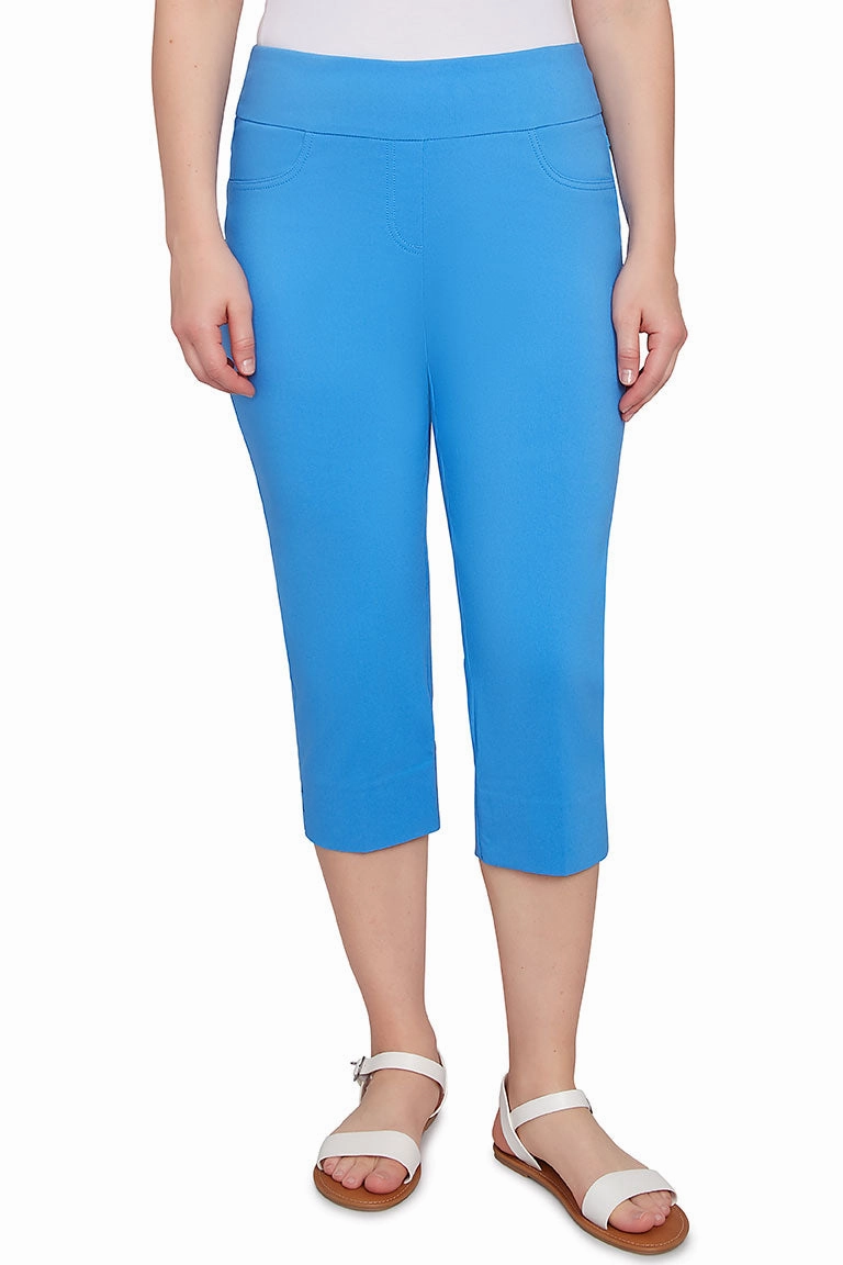 Soft Brush Lining Pull-On Lattice Hem Capri Pant